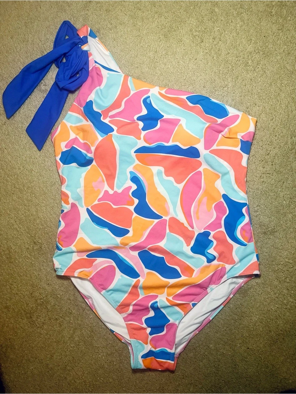 Mary Square Mia One Shoulder Bow One Piece Swimsuit XL EUC Resort Beach